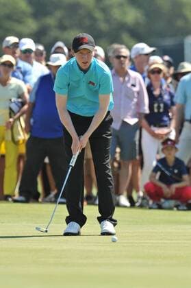 08 September 2013: Gavin Moynihan examines his putt on the 18th green during the 44th Walker Cup at National Golf Links of America Southampton, NY GOLF: SEP 08 USGA - Walker Cup Icon20133411 EDITORIAL USE ONLY