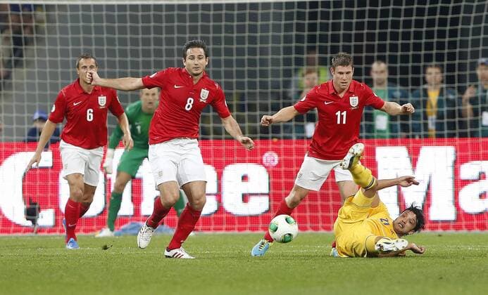 England s Frank Lampard and James Milner clear their lines Ukraine v England - 2014 World Cup Qualifier - Olympic Stadium - Kiev - Ukraine -10 09 2013 - Pic David Klein Sportimage EDITORIAL USE ONLY. No use with unauthorised audio, video, data, fixture lists, club league logos or live services. Online in-match use limited to 120 images, no video emulation. No use in betting, games or single club league player publications.