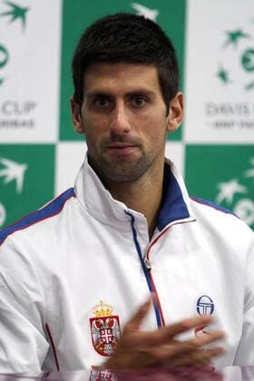 Novak Djokovic of Serbia reacts during a press conference after his victory at the Davis Cup semifinal tennis match in Belgrade, Serbia, Sept. 13, 2013. (Xinhua BorislavxZdrinja) (SP)SERBIA-BELGRADE-TENNIS-DAVIS CUP 