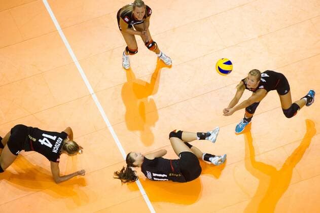 Volleyball, Europameisterschaft 2013, Halbfinale, Deutschland vs. Belgien 13.09.13, Max Schmeling Halle, Berlin Margareta Kozuch ( 14 GER), Christiane Fürst Fuerst ( 11 GER), Kathleen Weiß Weiss ( 2 GER), Maren Brinker ( 4 GER)