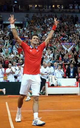 15.09.2013 Belgrade(Serbia) Serbia-Canada Davis Cup World Group semifinals Novak Djokovic Serbia celebrate victory : 