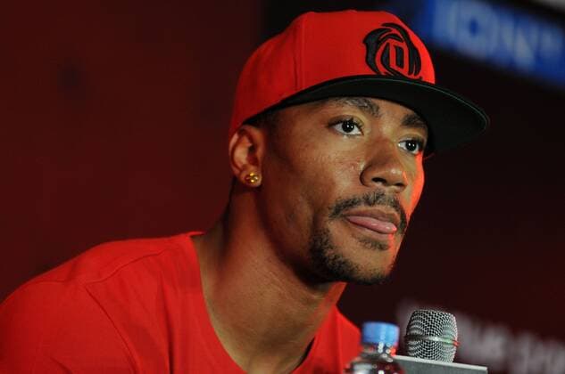 Sept. 16, 2013 - Pasay, Philippines - Chicago Bulls point guard DERRICK ROSE listens to reporters during a press conference in Pasay city, Metro Manila, Philippines, September 16, 2013. Rose is in Manila for a two-day visit. NBA Basketball Herren USA star Derrick Rose in Manila  - ZUMAa11