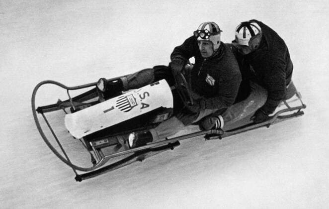 Bobsleigh team USA I (Brown -Washbond) defending the gold medal in 1932 with Erfolg. Â  UnitedArchives00798014