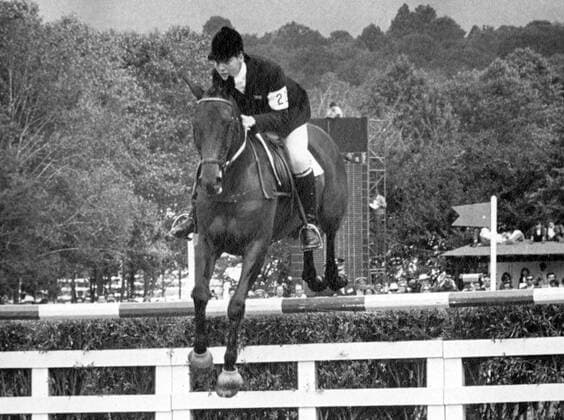 Jane Bullen first woman member of the British Olympic Eqestrian Team takes a jump on the horse Our Nobby as the British Team move towards a gold medal win in the three day equestrian event in the 1968 Olympic Games at Mexico City  UnitedArchives00895764
