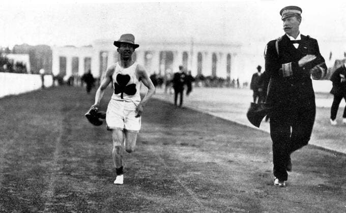 Winning the Marathon with Prince George of Greece, 1906 Olympic Games. Local Caption  UnitedArchives00900301