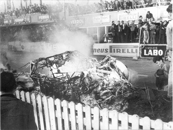 The tangled wreckage of Pierre Levegh s Mercedes after the disaster which claimed 84 lives in the early stages of the 24-hour Le Mans race, France. 12th June 1955.  UnitedArchives00925860