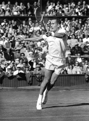 Neale Fraser in action. The 23-year-old Australian left-hander, seeded No. 5 in the men s singles at the Wimbledon lawn tennis championships 24 June 1957. He is one of four Australians among tghe eight seeded men s singles players. Â  UnitedArchives00930366