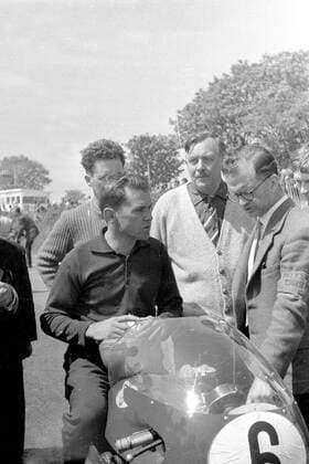 Douglas, Isle Of Man: Pictured seated at his machine is South African Rhodesian Motor-cycling ace, Gary Hocking , seen at the Isle Of Man T.T. races in June. 30 July 1962  UnitedArchives00933809