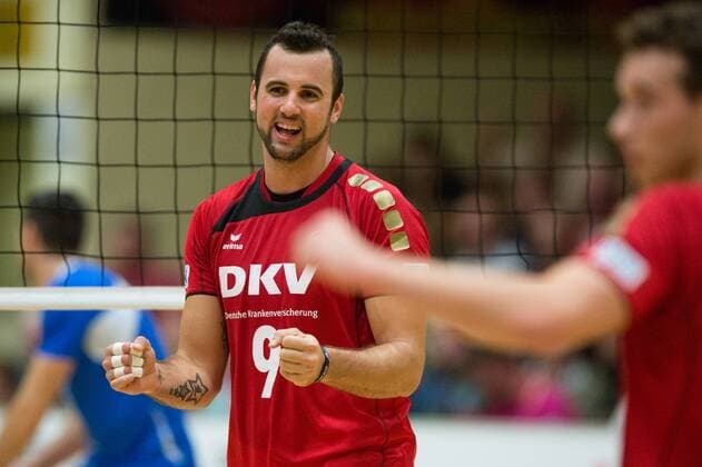 Volleyball, Länderspiel Länderspiel, Deutschland vs. Italien 17.09.13, Anhalt-Arena, Dessau Jubel Georg Grozer ( 9 GER)