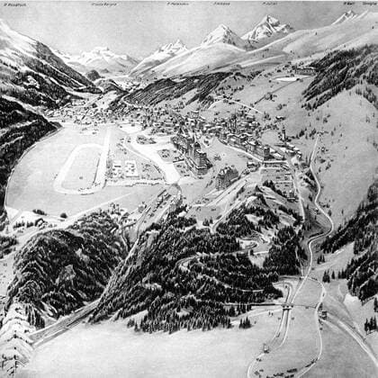 Where the Olympic Winter games will take place: St Moritz, Switzerland. Showing the Cresta and Bobsleigh Runs (Starting together, in the right foreground) 21 January 1928 Â  UnitedArchives01026495