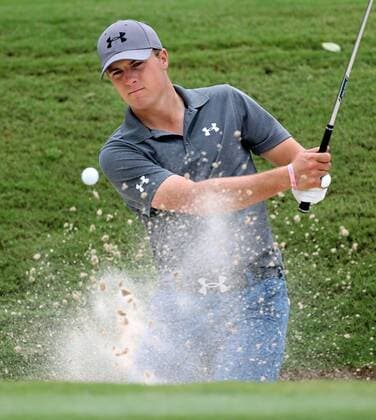 Sept. 17, 2013 - Atlanta, GA, USA - Jordan Spieth hits out of a bunker from the first green during practice rounds for the Tour Championship at East Lake Golf Club in Atlanta, Georgia, Tuesday, September 17, 2013. Tour Championship - ZUMAm67