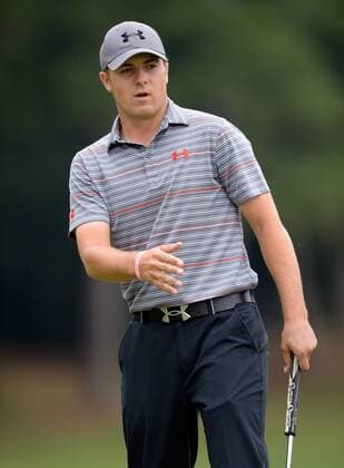 Jordan Spieth urges his putt toward the cup on hole five during the third round of the PGA Golf Herren Tour Championship on September 21, 2013 at East Lake Golf Club in Atlanta. The 20-year-old Spieth is the youngest player in the Tour Championship.  AJP2013092112