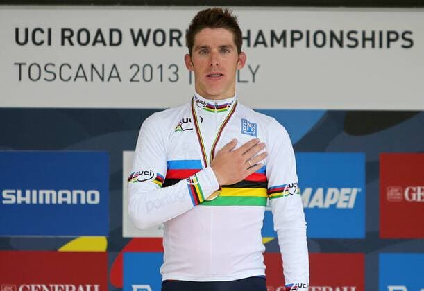 RADSPORT - UCI Strassen WM 2013 FLORENZ,ITALIEN,29.SEP.13 - DIVERS, RADSPORT - UCI Strassen Weltmeisterschaften 2013, Strasse, Strassenrennen, Herren, Lucca Florenz, Siegerehrung. Bild zeigt Rui Alberto Faria Da Costa (POR). Keyword: Medaille. 