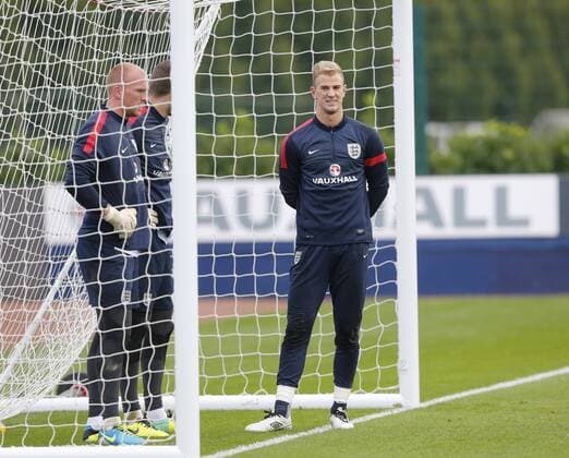 England s Joe Hart during training England Training - World Cup Qualifier - London - England -14 10 2013 - Pic David Klein Sportimage EDITORIAL USE ONLY. No use with unauthorised audio, video, data, fixture lists, club league logos or live services. Online in-match use limited to 120 images, no video emulation. No use in betting, games or single club league player publications.