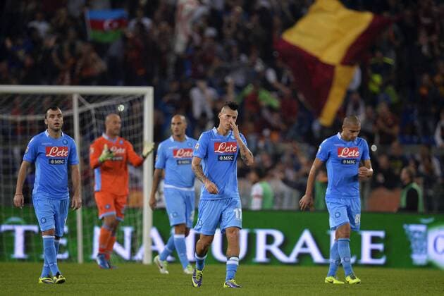 Miralem Pjanic 1-0 Dejection Goran Pandev, Marek Hamsik, Gokhan Inler AS Rom - SSC Neapel andreaxstaccioli