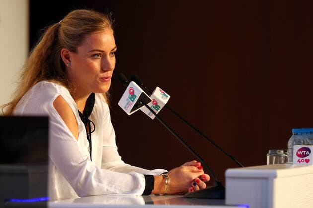 Angelique Kerber of Germany fields questions from the media at the WTA Tennis Damen All Access Hour before the start of the WTA Tennis Damen Istanbul Championships at the Renaissance Polat Hotel on October 21, 2013 in Istanbul, Turkey. 