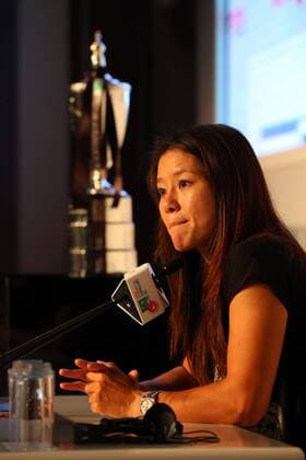 Li Na of China fields questions from the media at the WTA Tennis Damen All Access Hour before the start of the WTA Tennis Damen Istanbul Championships at the Renaissance Polat Hotel on October 21, 2013 in Istanbul, Turkey. 