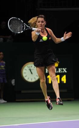 (131024) -- ISTANBUL, Oct. 23, 2013 (Xinhua) -- Agnieszka Radwanska of Poland during their WTA Tennis Damen tennis championships match at Sinan Erdem Dome in Istanbul, October 23, 2013. Serena Williams won the match 2-0. (Xinhua Lu Zhe) (SP)TURKEY-ISTANBUL-TENNIS-WTA CHAMPIONSHIP 