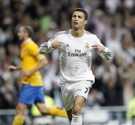 Champions League match between Real Madrid and Juventus at Bernabeu. In this picture, Cristiano Ronaldo celebrates his second goal. xANGELxRIVEROx 