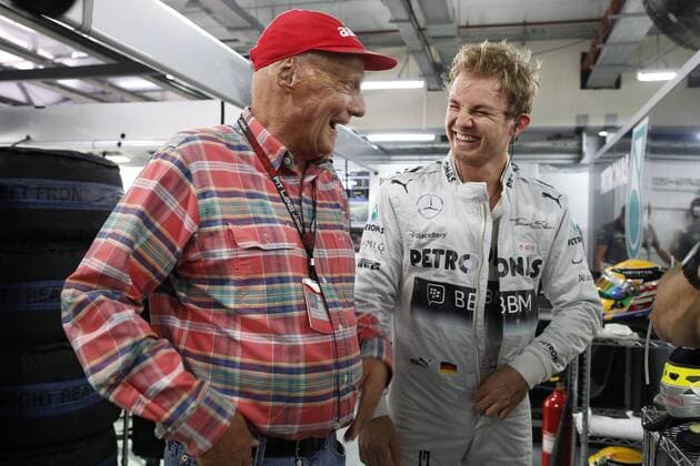 Motorsports: FIA Formula One World Championship 2013, Grand Prix of India, Niki Lauda (AUT, Mercedes AMG Petronas F1 Team), 9 Nico Rosberg (GER, Mercedes AMG Petronas F1 Team), xHOCHxZWEIx