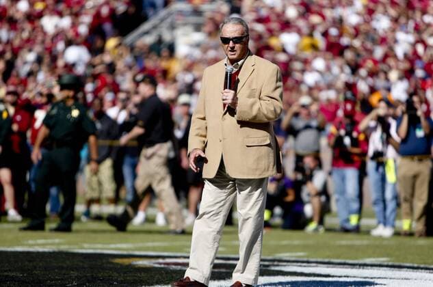 October 26, 2013: Florida State Seminoles former coach Bobby Bowden speaks to the fan at mid field before the start of the game between the NC State Wolfpack and the Florida State Seminoles at Doak S. Campbell Stadium. NCAA College League USA Football 2013: NC State vs Florida State OCT 26 - ZUMAcq1