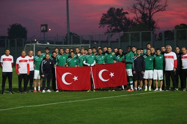 Bursaspor coach Christoph Daum and Bursaspor players 90th anniversary celebrates Republic Day of Turkey in Bursa. 29.10.2013 