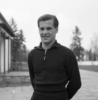 DFB Lehrgang in München Grünwald, 1951 Vorbereitung auf das Länderspiel gegen Schweiz 15.04.1951-- Fritz Herkenrath (1. FC Köln) Portrait