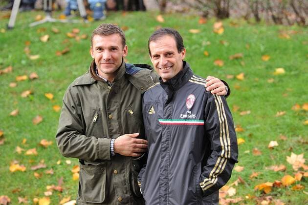 ANDRIY SHEVCHENKO besucht den AC Mailand , MASSIMILIANO ALLEGRI CAMPIONATO SERIE A 2013-14 MILAN-LAZIO 1-1