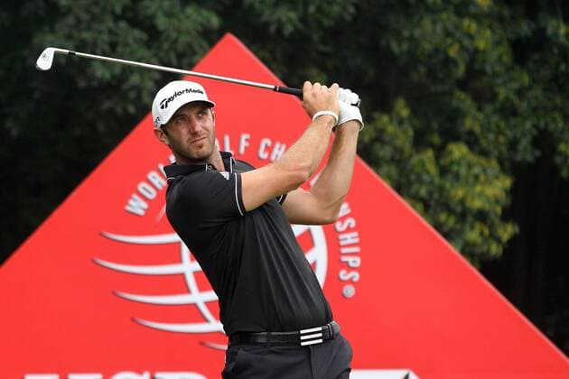Golfer Dustin Johnson of the United States plays a shot during the final of the HSBC Champions golf tournament in Shanghai, China, 3 November 2013. American golfer Dustin Johnson won the champion of the HSBC Champions golf tournament at the Sheshan International Golf Club in Shanghai, China, 3 Nov 2013. Against all the other contenders, Johnson pulled away with power and a clutch putt to win his first World Golf Championship in Shanghai. Dustin Johnson wins championship of HSBC Champions golf tournament in Shanghai  pau905494_04