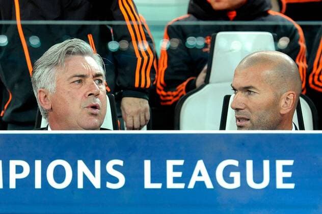 Nov. 5, 2013 - Torino, Italy - Carlo Ancelotti and Zinedine Zidane during the Champions League match between Juventus and Real Madrid at Juventus Stadium on November 5, 2013 in Torino, Italy..Photo: Filippo Alfero NurPhoto Champions League 2013-2014, Juventus-Real Madrid  - ZUMAn23