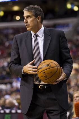 November 6, 2013: Washington Wizards head coach Randy Wittman looks on with the ball during the NBA Basketball Herren USA game between the Washington Wizards and the Philadelphia 76ers at the Wells Fargo Center in Philadelphia, Pennsylvania. The Wizards win 116-102. (Christopher Szagola Cal Media) NBA Basketball Herren USA 2013: Wizards vs 76ers NOV 06 - ZUMAcs7