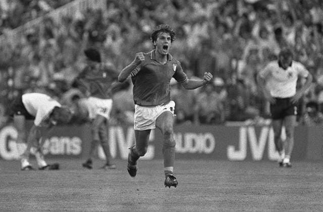 Football - 1982 World Cup Final - Italy 3 West Germany 1 Italy s Marco Tardelli celebrates his goal in the Santiago Bernabeu, Madrid. 