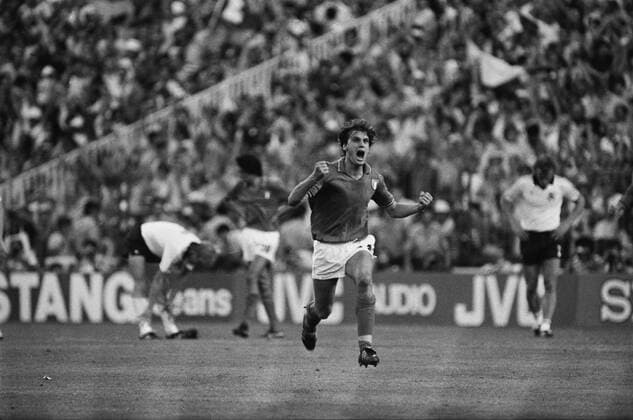Football - 1982 World Cup Final - Italy 3 West Germany 1 Italy s Marco Tardelli celebrates his goal in the Santiago Bernabeu, Madrid. 