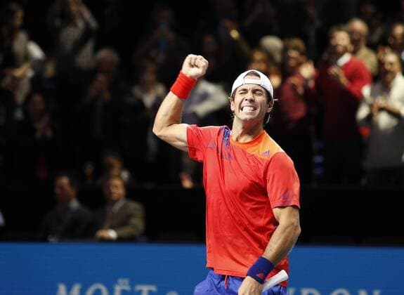 11.11.2013. O2 stadium, London, England. David Marrero (ESP) and Fernando Verdasco (ESP) in doubles final match to claim their first ATP Tennis Herren World Tour Finals doubles title during the Barclays ATP Tennis Herren World Tour Finals from the O2 Arena. xHongboxChenx  ActionPlus20155357