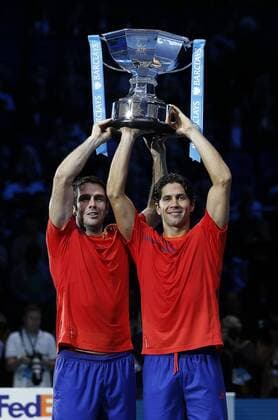 11.11.2013. O2 stadium, London, England. David Marrero (ESP) and Fernando Verdasco (ESP) in doubles final match to claim their first ATP Tennis Herren World Tour Finals doubles title during the Barclays ATP Tennis Herren World Tour Finals from the O2 Arena. xHongboxChenx  ActionPlus20155360