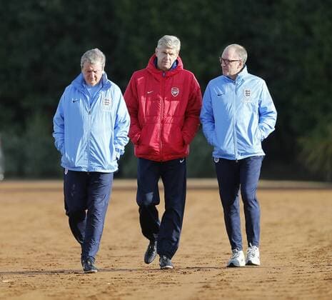 England s Roy Hodgson with Arsene Wenger during training - England Training - London Colney - London - England -13 11 2013 - PicDavidKlein Sportimage EDITORIAL USE ONLY. No use with unauthorised audio, video, data, fixture lists, club league logos or live services. Online in-match use limited to 120 images, no video emulation. No use in betting, games or single club league player publications.