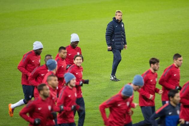 USA manager Jurgen Klinsmann watches on his side train - USA Press Conference - International Friendly - Hampden Park - Glasgow - 14 11 2013 Pic Philip Oldham Sportimage EDITORIAL USE ONLY. No use with unauthorised audio, video, data, fixture lists, club league logos or live services. Online in-match use limited to 120 images, no video emulation. No use in betting, games or single club league player publications.