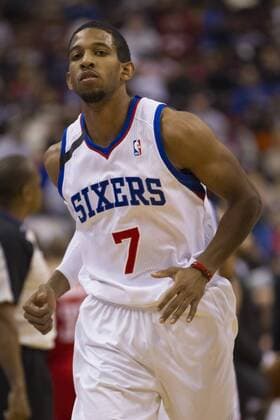 November 13, 2013: Philadelphia 76ers point guard Darius Morris (7) looks on during the NBA Basketball Herren USA game between the Houston Rockets and the Philadelphia 76ers at the Wells Fargo Center in Philadelphia, Pennsylvania. The 76ers win 123-117 in overtime. (Christopher Szagola Cal Media) NBA Basketball Herren USA 2013: Rockets vs 76ers NOV 13 - ZUMAcs7