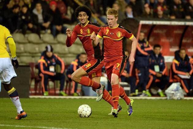 Kevin De Bruyne of Belgium and Marouane Fellaini of Belgium Belgium vs Colombia - - 14 11 2013 PHOTONEWS PANORAMIC 