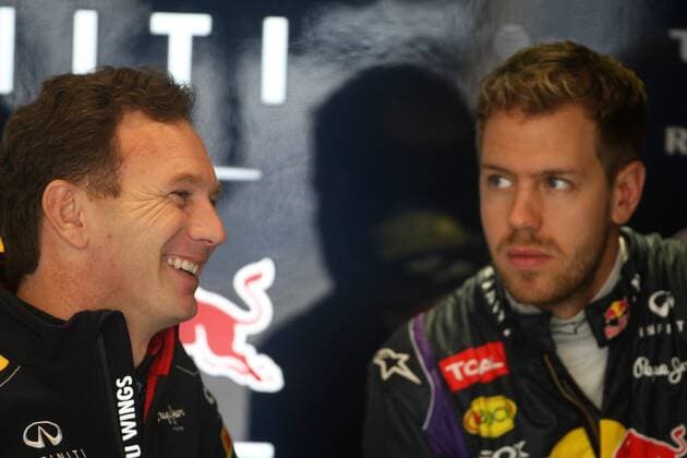 15.11.2013- Free Practice 1, Christian Horner (GBR), Red Bull Racing, Sporting Director and Sebastian Vettel (GER) Red Bull Racing RB9 