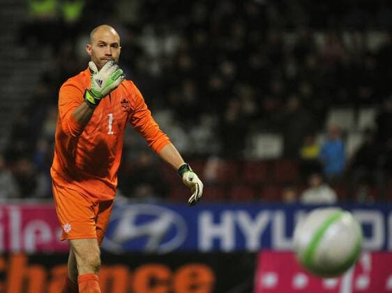 Canada s goalkeeper Lars Hirshfeld reacts during the friendly soccer match against Czech Republic in Oloumouc, Czech Republic, Friday, November 15, 2013. (CTKxPhoto LudekxPerina) CTKPhotoP201311150782601  LPE 025