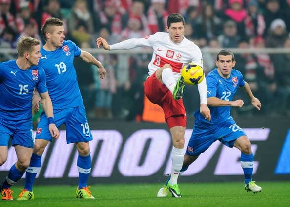 Wroclaw, 15.11.2013 - Friendly 2013 - Poland vs Slovakia - JURAJ KUCKA ROBERT LEWANDOWSKI VIKTOR PECOVSKY  20131115PF_RO429