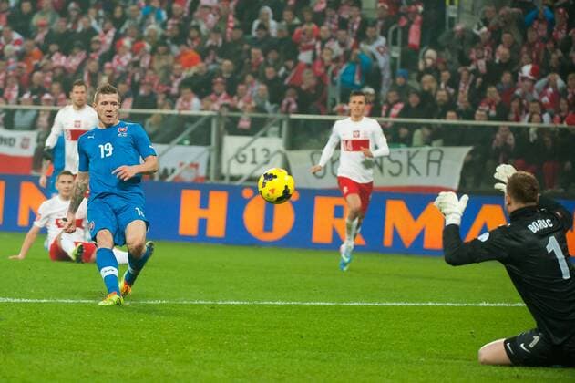 Wroclaw, 15.11.2013 - Friendly 2013 - Poland vs Slovakia - JURAJ KUCKA ARTUR BORUC -  20131115_PF_PA017