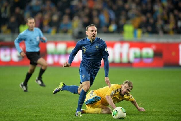 Franck Ribery (fra) - Olexandr Kucher (ukr) FOOTBALL : Ukraine vs France - FIFA World Cup Qualifier - 15 11 2013 AnthonyBIBARD FEP Panoramic 