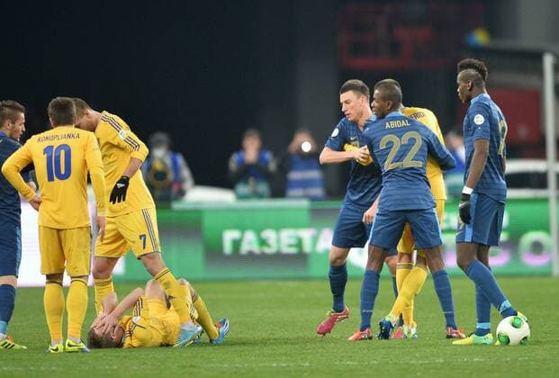 Oleksandr Kucher (ukr) - Laurent Koscielny (fra) - Eric Abidal (fra) FOOTBALL : Ukraine vs France - World Cup qualifier 2013 - 15 11 2013 AnthonyBIBARD FEP Panoramic 