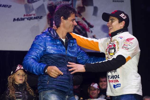 Celebrating acts beacuse of the Mark Marquez s MotoGP victory. In this picture, alex Criville and Marc Marquez. xALEXxCAPARROSx 