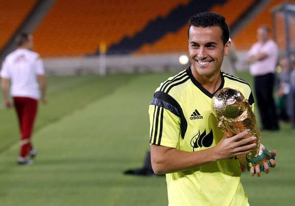 Spain s national team training session in South Africa. In this picture, Pedro Rodriguez holds 2010 World Cup. xPABLOGARCIAx 