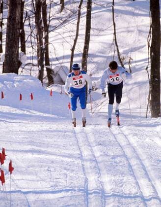 Cross Country Skiing - 1972 Sapporo Olympics - Men s 15km Finland s Osmo Karjalainen ( 38) and West Germany s Gerhard Gehring ( 36) at the Makomanai Cross Country Events Site, Japan. 07 02 1972 