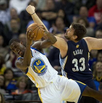 Nov. 20, 2013 - Oakland, CA, USA - Golden State Warriors Harrison Barnes (40) grabs a defensive rebound from Memphis Grizzlies Marc Gasol during the first quarter at Oracle Arena in Oakland, Calif., on Wednesday, Nov. 20, 2013. GRIZZLIES WARRIORS BASKETBALL - ZUMAm67