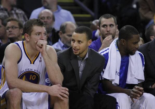 Nov. 20, 2013 - Nov 20, 2013; Oakland, CA, USA; David Lee, 10 and Stephen Curry, 30 of the Golden State Warriors in a game against the Memphis Grizzlies on November 20, 2013 at Oracle Arena in Oakland, California. Memphis Grizzlies v Golden State Warriors  - ZUMAs11